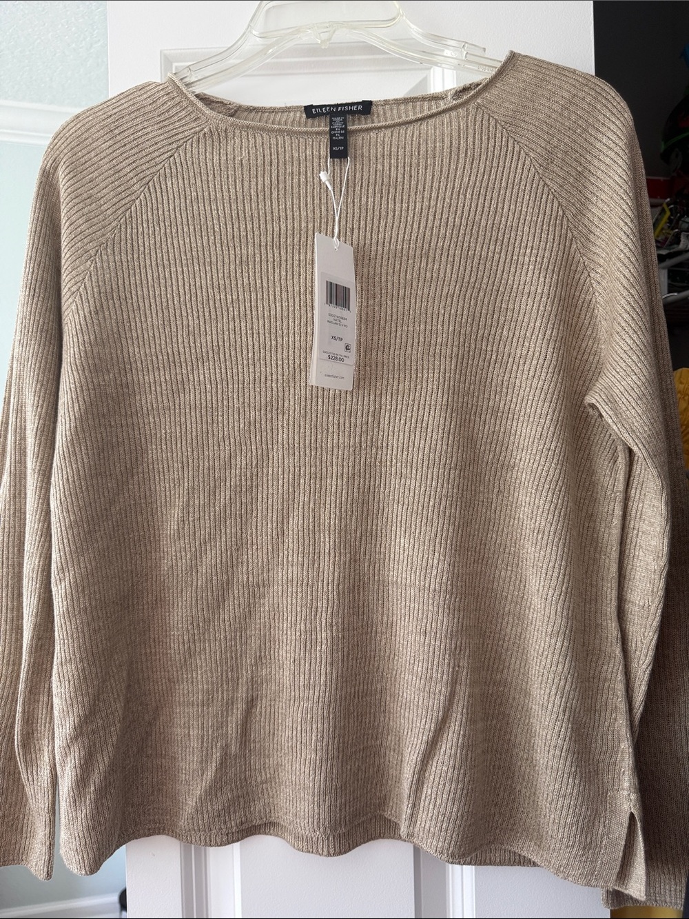 Eileen Fisher Taupe Eileen organic linen Délavé bateau neck top